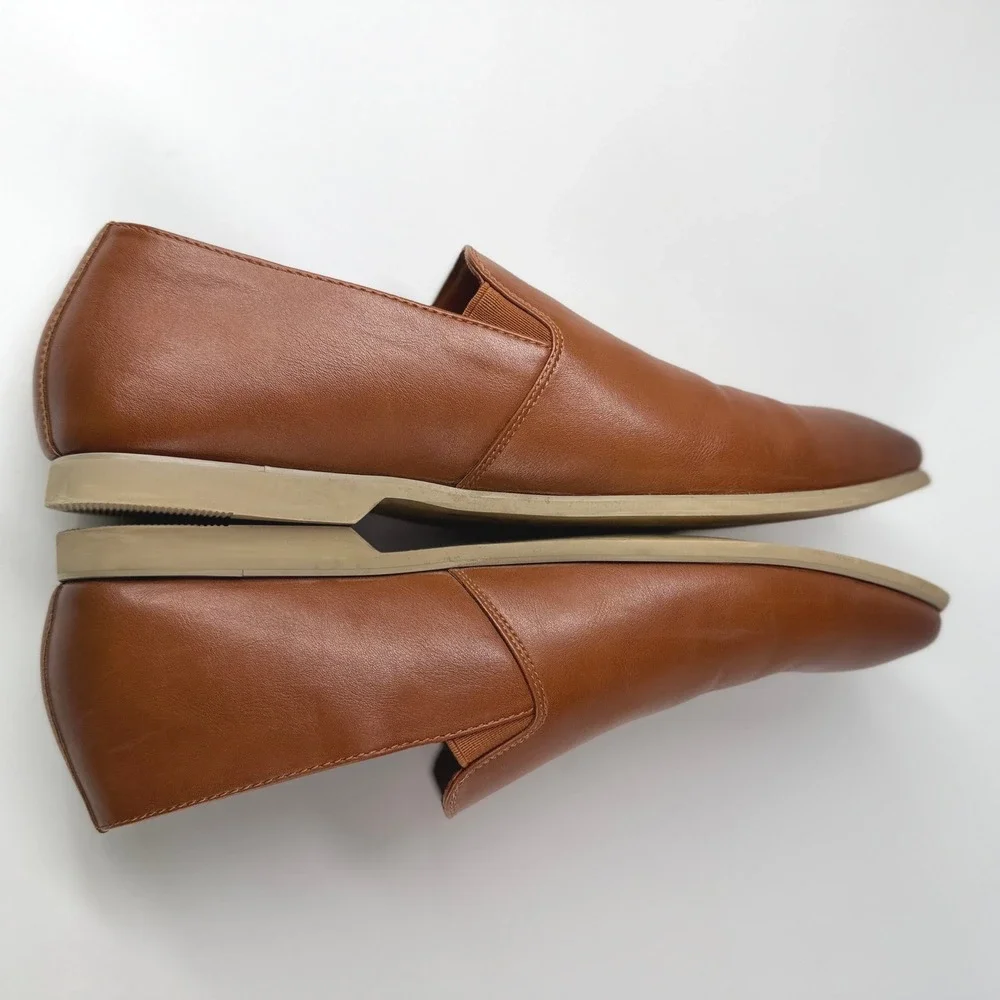 Ferro Aldo Cole Mens Leather Loafers Size 9 Cognac Slip On Dress Shoes